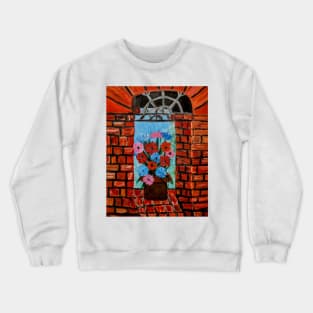 mixed flowers in a metallic copper and vintage cold in a red brick wall Crewneck Sweatshirt